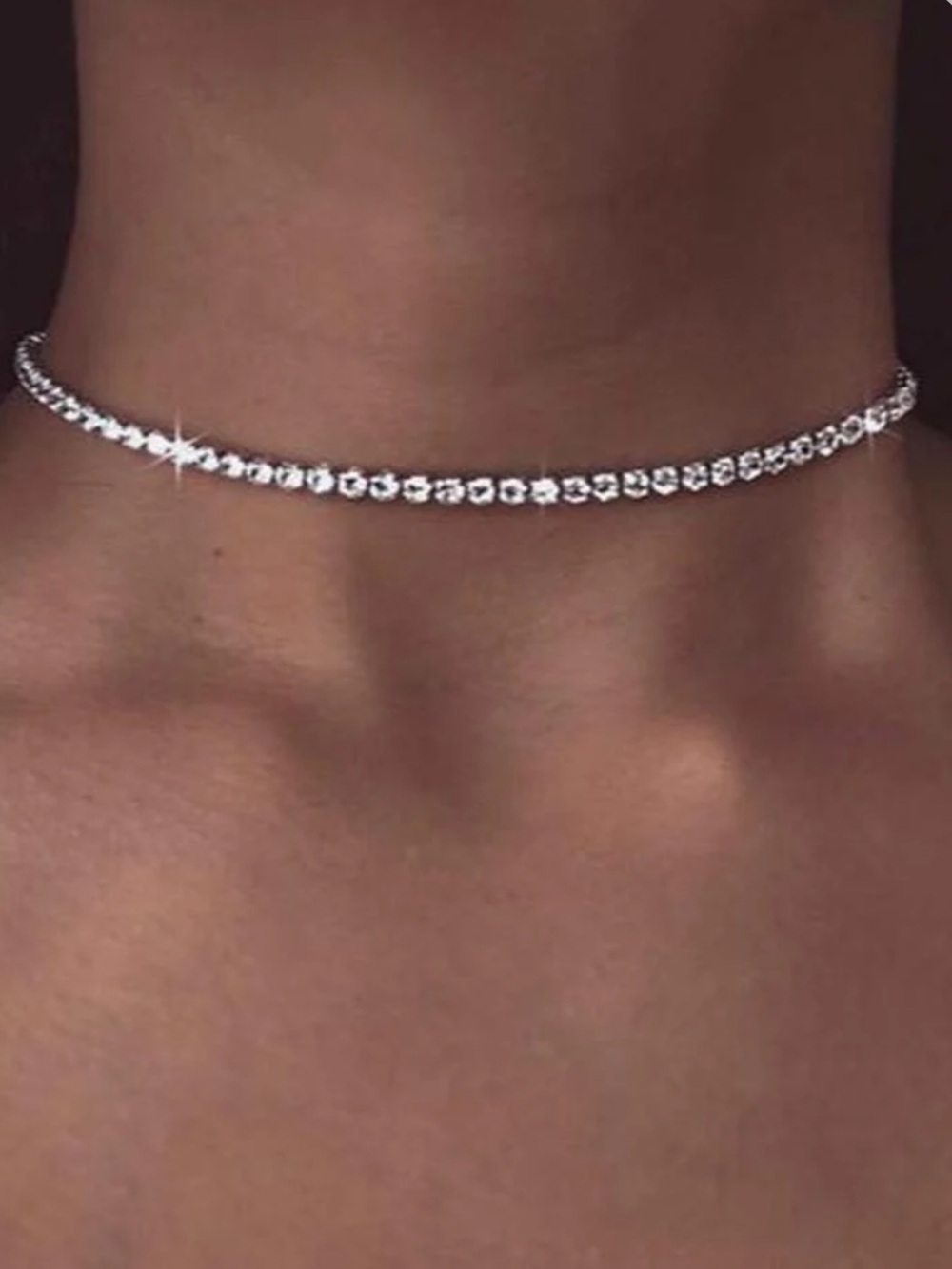 Silver Crystal Tennis Choker Necklace NWOT